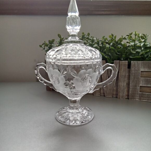 Cut Lead Crystal Footed Coveredsugar Etched Floral Design‎ - Picture 14 of 14